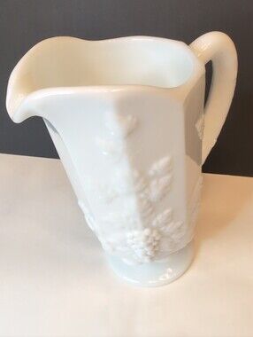 Vintage Westmoreland Paneled Grape Milk Glass 8" Footed Pitcher